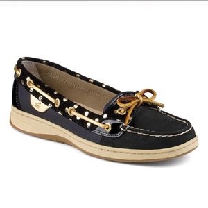 Sperry Angelfish black w/ gold polka dots